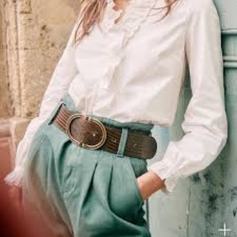 Sezane Austin High Waist Paperbag Trousers Jade Green FR 40 US 8